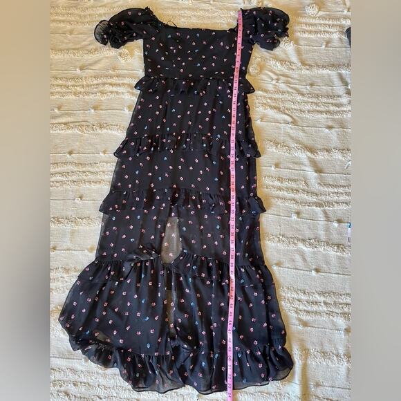 WAYF Cici Bustier Tiered Maxi Dress in Black Ditsy
size medium - Picture 13 of 16